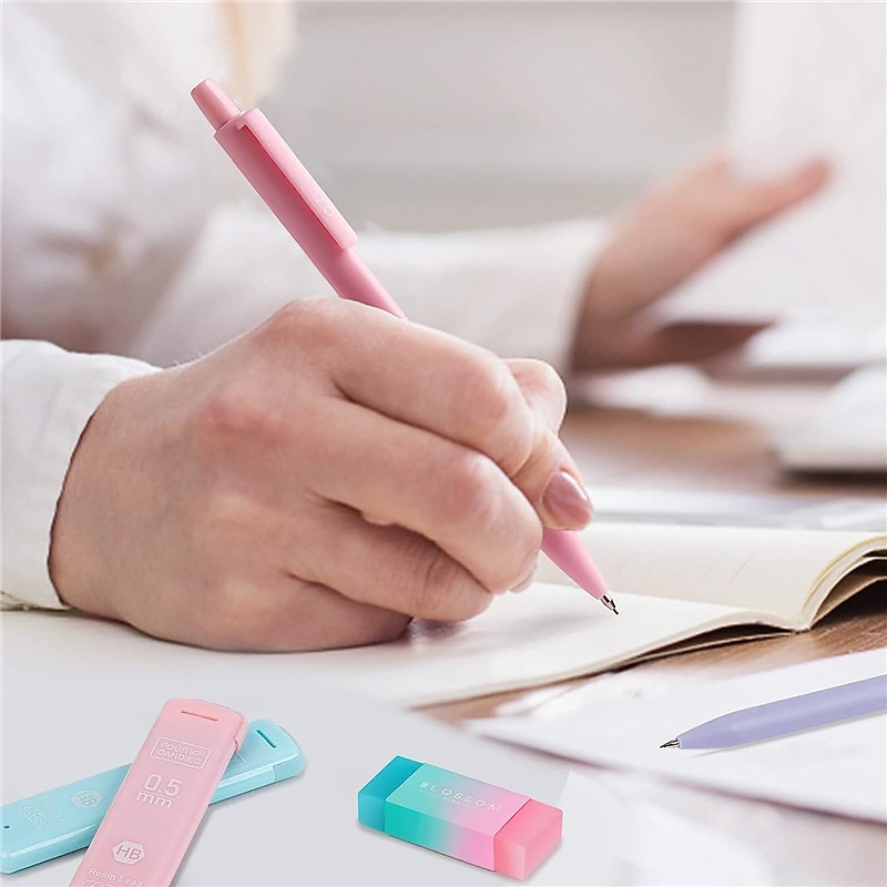 Mechanical Pencil Set, 6PCS Pastel Mechanical Pencils 0.5mm & 0.7mm with 216PCS HB Pencil Leads and 3PCS Erasers, Aesthetic Mechanical Pencils for Girls Writing2