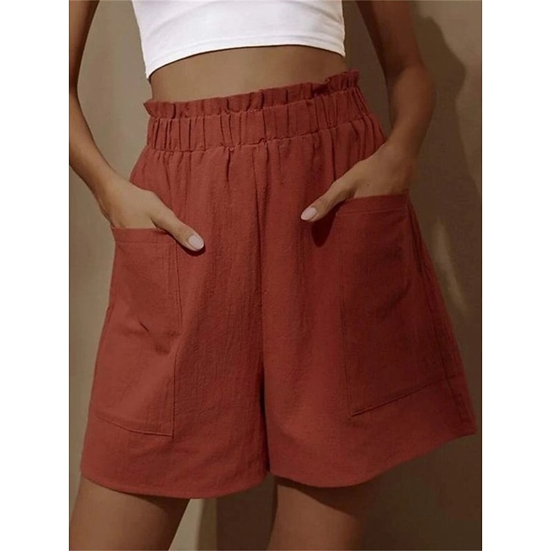 Women's Shorts Streetwear Simple Casual Short High Waist Plain Pocket Elastic Waist Breathable Soft Outdoor Micro-elastic Outdoor Vacation Casual Daily Black White Red Blue Summer Spring Regular Fit3