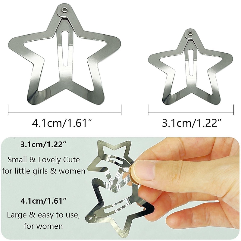 10 PCS 1.61" Star Hair Clips Snap Hair Barrettes Non Slip Star Hair Accessories for Girls Women 2000s Y2K Silver Metal Hair Clips2
