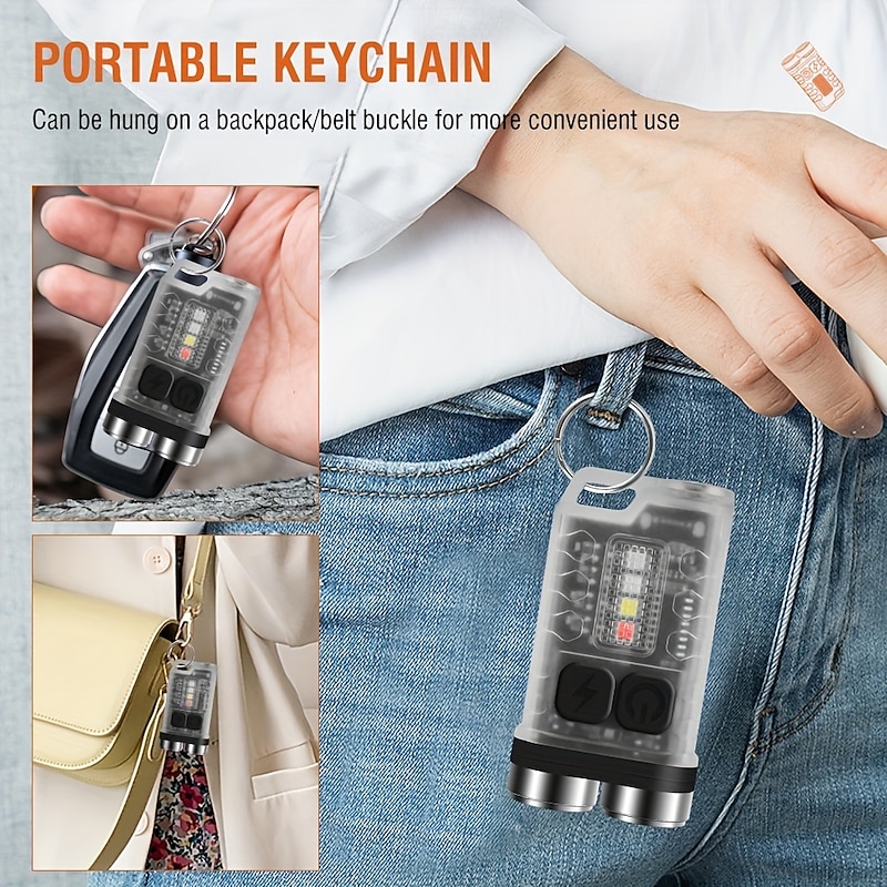 V3 LED Keychain Flashlight with Type-C Rechargeable Torch Mini Keychain LIght with SIde Light Glare Multifunctional Work Light