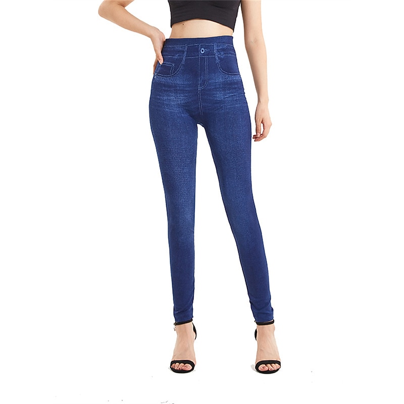 Women's Jeans Pants Trousers Jeggings Fashion Streetwear Full Length High Waist Plain Pocket Elastic Waist Breathability Outdoor Comfortable Micro-elastic Vacation Street Daily Black Blue Summer Fall2