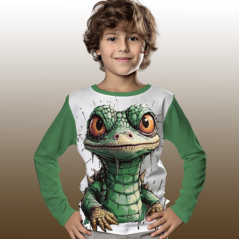 Boys 3D Graphic Cartoon Crocodile T shirt Tee Long Sleeve 3D Print Summer Spring Fall Sports Fashion Streetwear Kids 3-12 Years Outdoor Casual Daily Regular Fit3