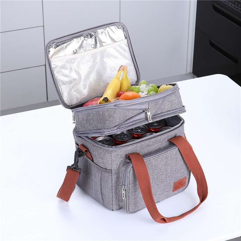 Lunch Box, 14L Insulated Lunch Bag, Expandable Double Deck Cooler Bag, Lightweight Leakproof Tote Bag With Side Tissue Pocket, Suit For Men and Women2