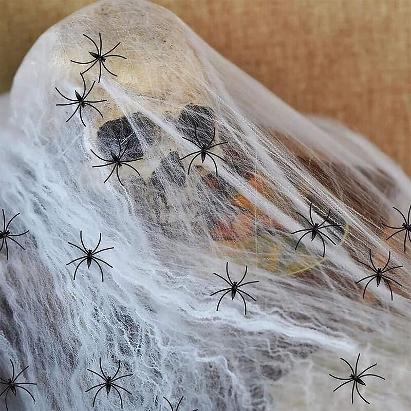 Halloween Decorations Skull with Light Up Eyes Hanging Skeleton Inside Spider Web for Outdoor Indoor Halloween Haunted House Decor4