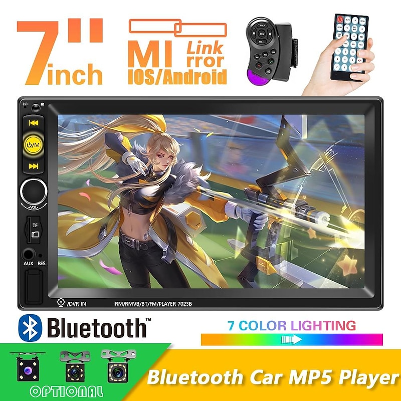 New Pro 2 Din 7'' HD 1080P Touch Screen Autoradio Bluetooth Car Stereo Radio Car MP5 Player Build-in FM AUX USB SD Function Support Mirror Link + Backup Camera(optional)2
