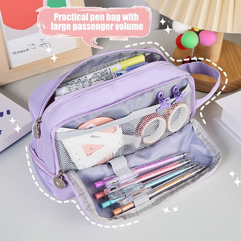 Purple Pencil Cases Large Capacity Pen Bag Pouch Holder Box For Girls Office Student Stationery Organizer School Supplies, Back to School Gift
