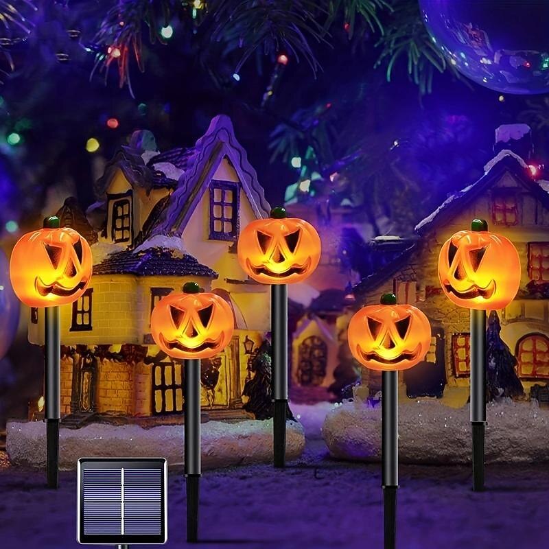 Solar Evil Pumpkin Patio Lights Spooky Glow to Your Outdoor Jack O Lantern Decor Pumpkin Skull Ghost for Halloween Thanksgiving Holidays
