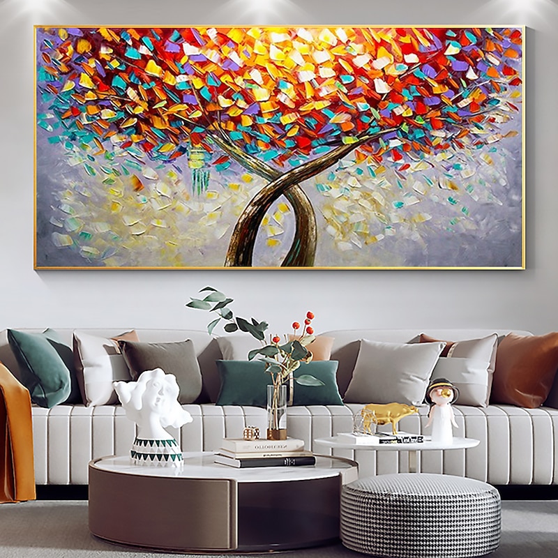 Handmade Oil Painting Canvas Wall Art Decor Original Colorful Colorful thick texture trees in full bloom for Home Decor With Stretched FrameWithout Inner Frame Painting4