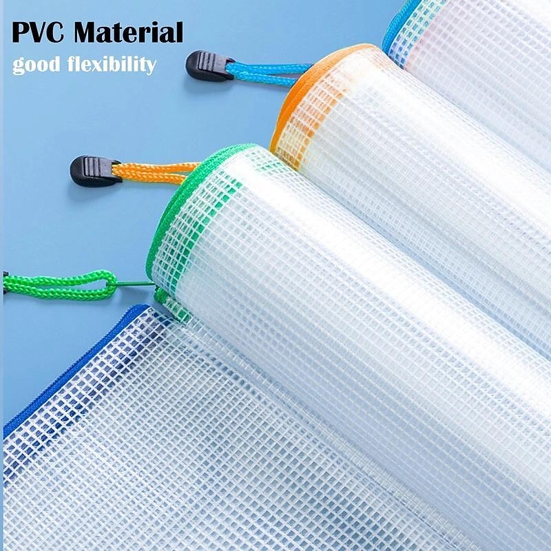 12pcs PVC Stationery Storage Bag Folder File Mesh Zipper Pouch A4 A5 Document Bag File Folders School Office Supplies（Random Color）3