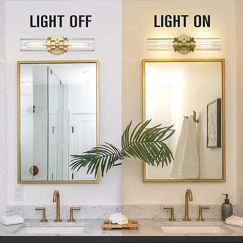 Lightinthebox Bathroom Light Fixtures Over Mirror, Gold Vanity Lights in Clear Glass Indoor Wall Sconce, Modern Cylinder Wall Light Up and Down Wall Mount Lamp for Bathroom, Bedroom, Hallway 110-240V4