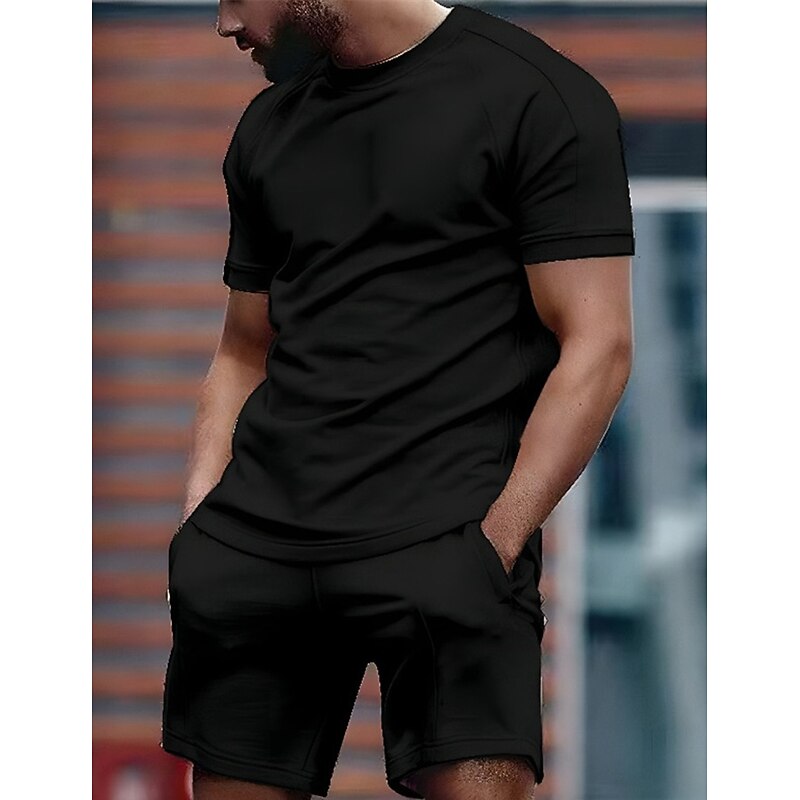 Men's T-shirt Suits Tracksuit Tennis Shirt Shorts and T Shirt Set Short Sleeves Crew Neck Summer Plain Gymnatics Casual 2 Piece Vacation Daily Wear Activewear Black White Red Top Tee for Men2