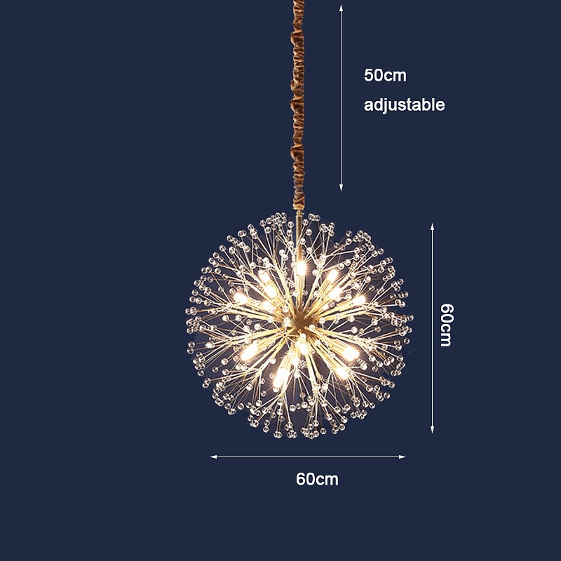 Modern Gold Crystal Chandeliers, 18/24-Light 60/77cm Dandelion Firework Pendant Lighting, Ball Hanging Chandelier Light Fixtures for Dining Room Bedroom Living Room Kitchen Island 110-240V3