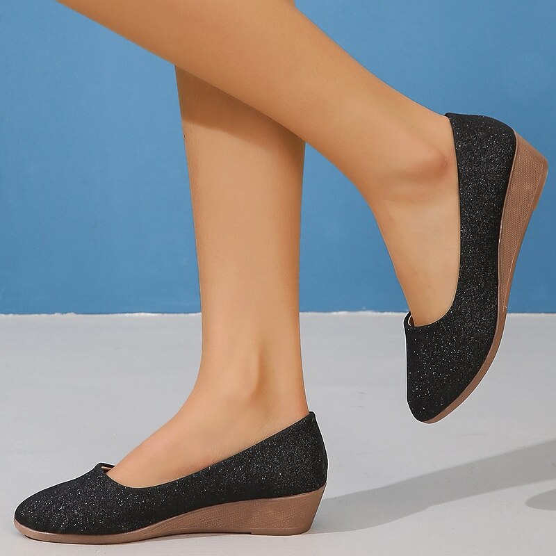 Women's Pink Glitter Wedge Flats – Comfortable Slip-On Sparkly Flats for Casual Outings, Parties, and Everyday Wear 13