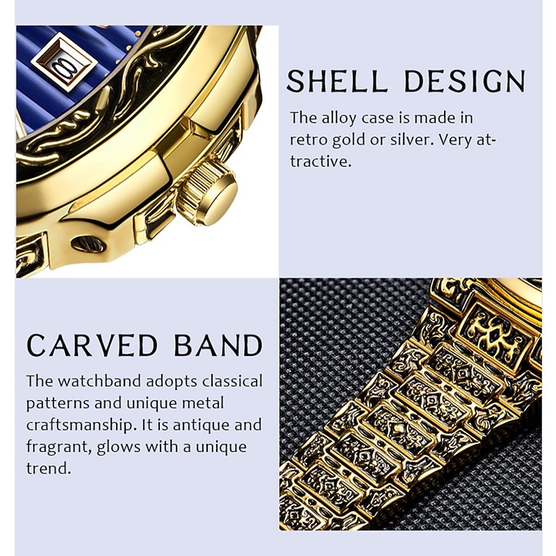 Retro Bronze Embossed Men's Steel Band Watch Fashion Trend High-end Calendar Business Men's Watch2