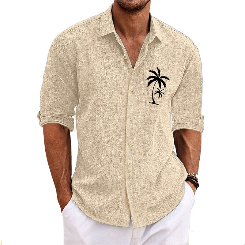 Men's Coconut Tree Tropical Plants Shirt Summer Hawaiian Shirt Aloha Shirt Long Sleeve Shirt Turndown Fashion Streetwear Designer Outdoor Street Casual Black White Pink S M L2