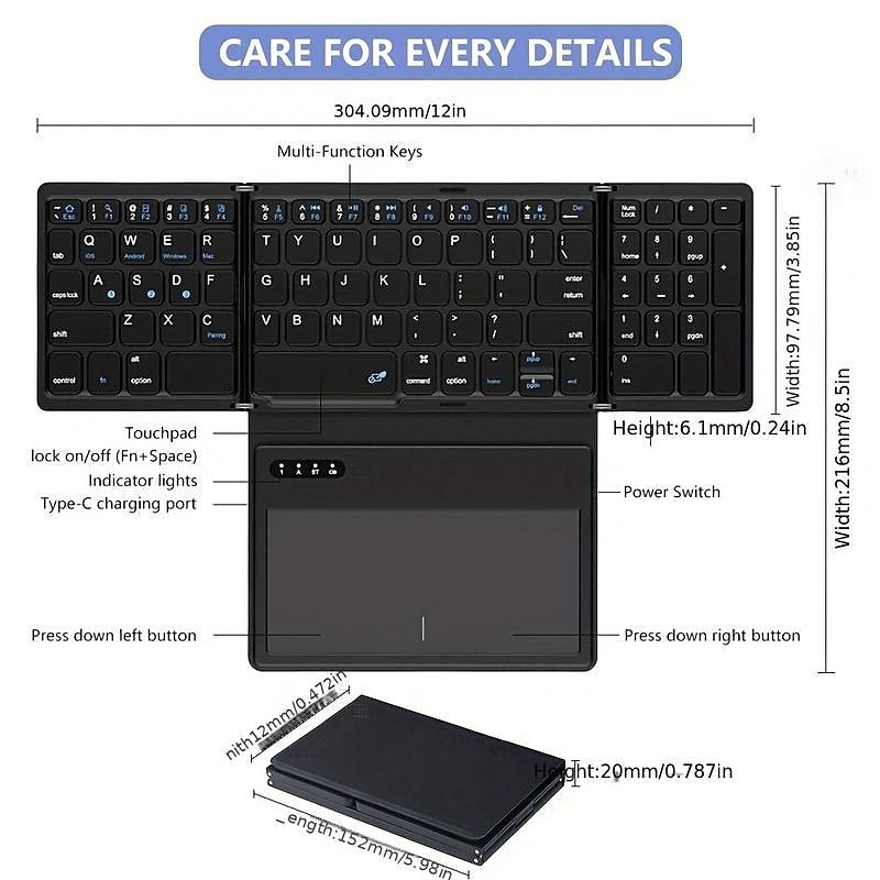 Wireless Rechargeable BT Keyboard With Touchpad & Numeric Keypad Perfect for Phone & Tablet3