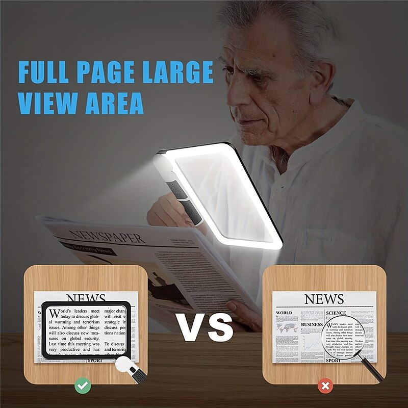 Full-Page 5X Magnifying Glass for Reading, Folding Lighted Magnifier with 48 LED Lights, Handheld Rectangular Lens for Seniors3