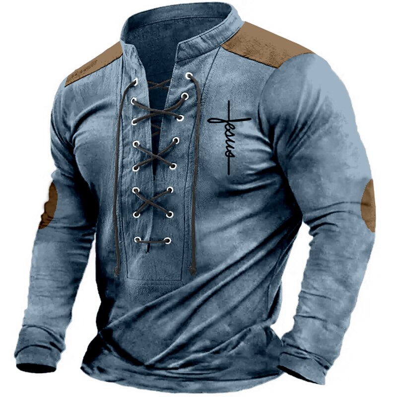 Men's Graphic Prints Faith Graphic Tee Long Sleeve T shirt Shirt Fashion Designer Casual Outdoor Vacation Daily Wear Brown Army Green Dark Blue Spring &  Fall Clothing Apparel S M L XL 2XL 3XL4