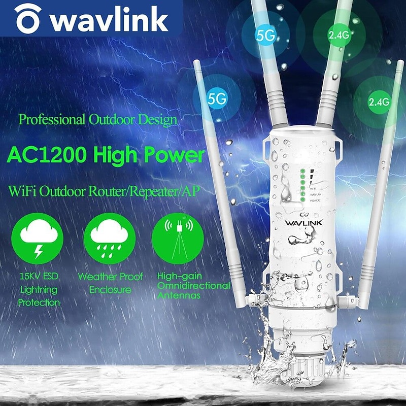 Wavlink Latest Technology 1200Mbps High Power 4x7dBi Antennas Dual Band 2.4GHz&5GHz Gigabit Ethernet Outdoor Weatherproof Wireless WIFI Router/AP Repeater White