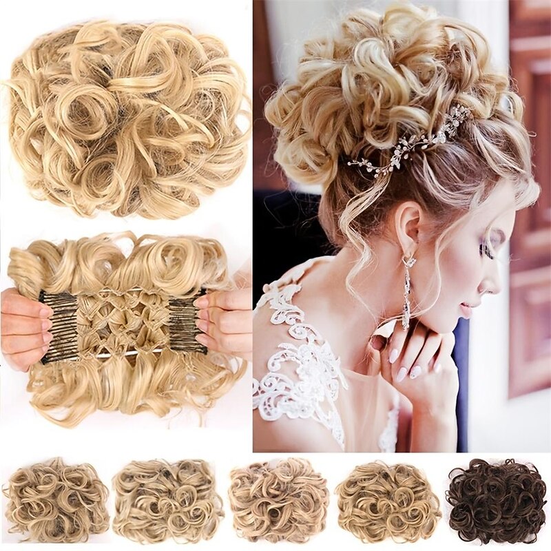 Effortless Messy Bun Look: Natural-Looking Synthetic Hair Extensions with Comb Clips