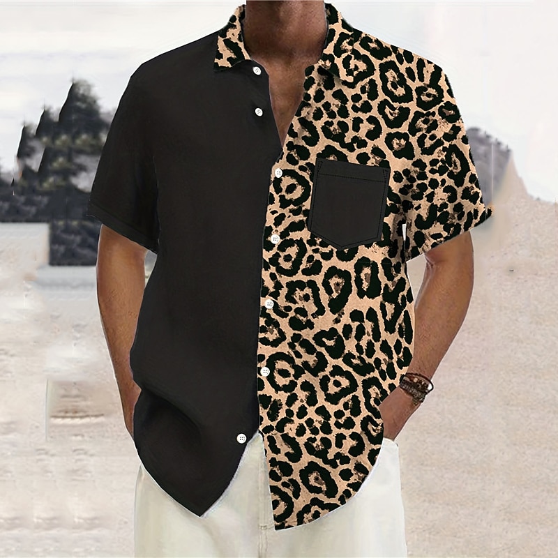 Men's Leopard Graphic Prints Shirt Western Shirt Button Up Shirt Short Sleeve Sports Fashion Streetwear Outdoor Daily Weekend Summer Spring Turndown Print Brown