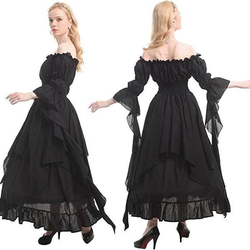 Retro Vintage Rococo Punk & Gothic Dress Regency Inspired Dress Bell Sleeve Puff Sleeve Viking Elven Fancy Dress Women's Celtic Pirate Fantasy Halloween Carnival Masquerade Casual Daily LARP Adults'2