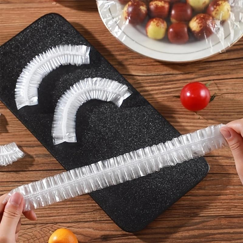 100pcs Disposable Plastic Wrap Cover Large Disposable Food Cover, Elastic Plastic Covers For Dishe Wrap Clings Film Dish Plate Fresh Keeping Cover Kitchen Refrigerator Accessories3