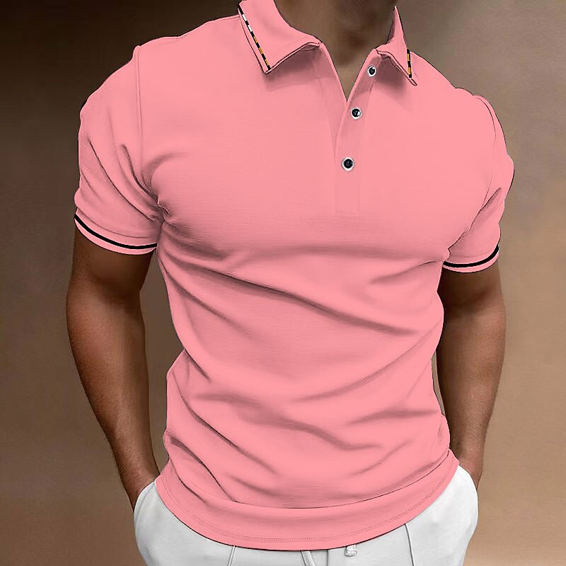 Men's Button Up Polos Golf Shirt Casual Sports Ribbed Polo Collar Classic Short Sleeve Fashion Basic Plain Button Summer Regular Fit Wine Lake Blue Black White Pink Navy Blue Button Up Polos4