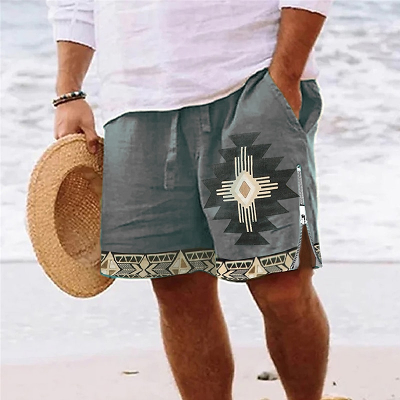 Men's Graphic Prints Geometry Swim Trunks Swim Shorts Board Shorts Mid Waist Vintage Ethnic Style Retro Vintage Casual Daily Holiday Zipper Pocket Elastic Waist Designer Clothing Apparel3