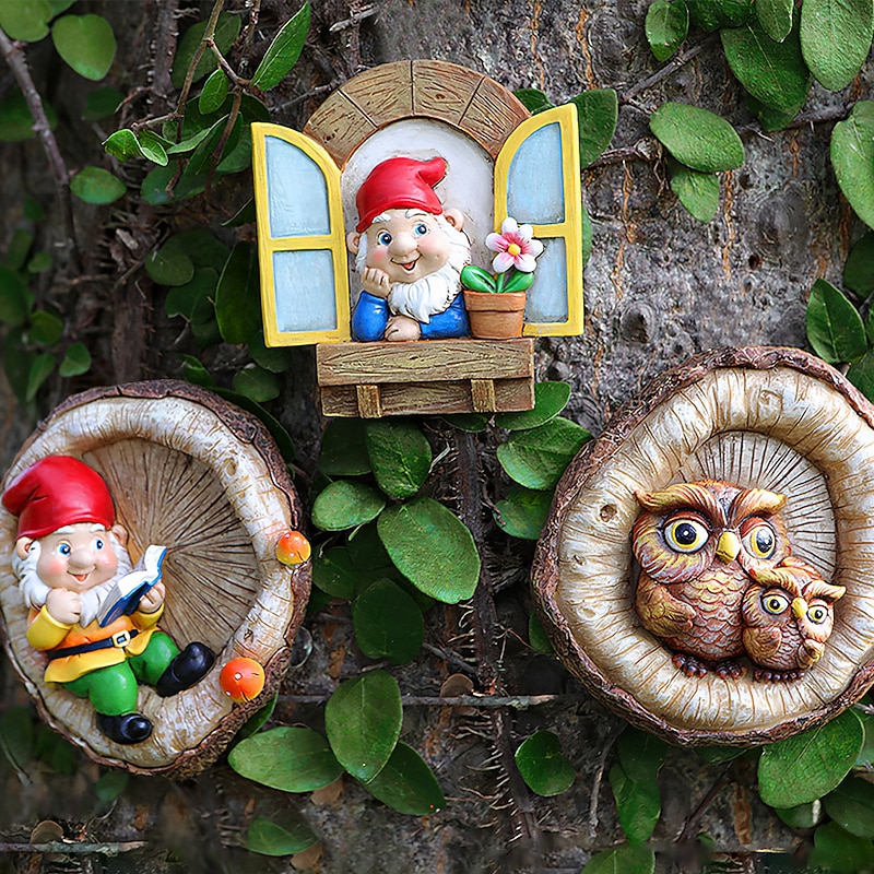 Garden Gnome Statue Elf Out The Door Tree Hugger Garden Peeker Yard Art Tree Sculpture Tree Gnome Decoration Outdoor for Patio Yard Lawn Porch Ornament