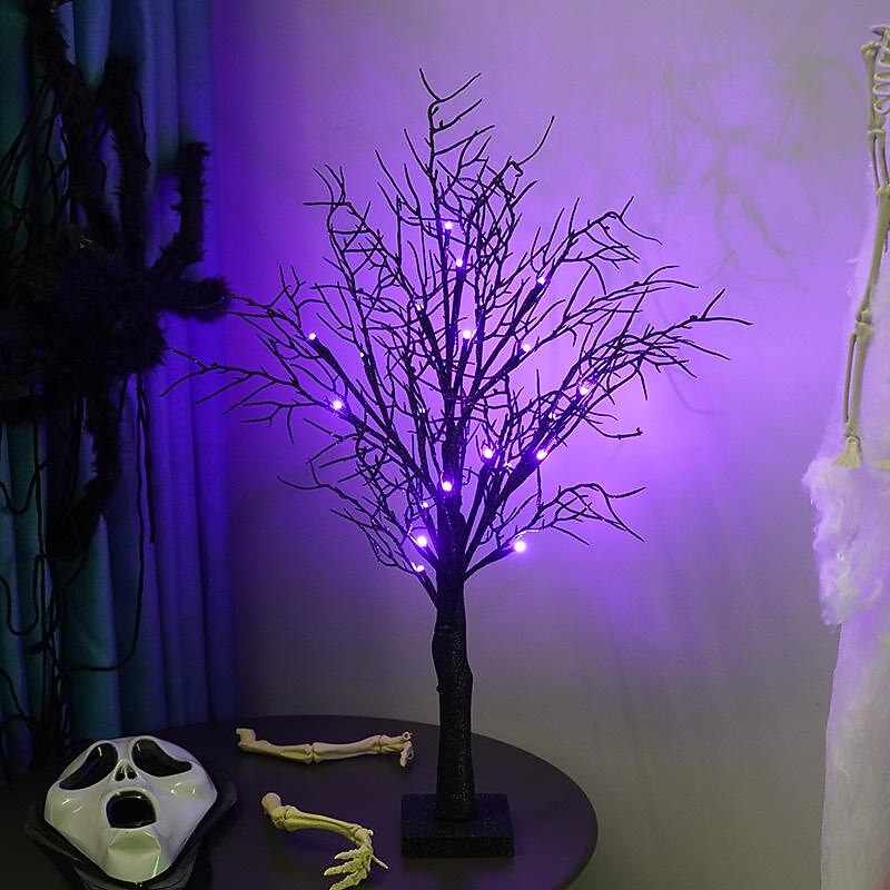 Halloween Decoration 24 LEDs Tree Lights Spooky Halloween Party Decorative Lights Indoor Decoration Purple Landscape Lights Ghost Festival Simulation Luminous Tree2