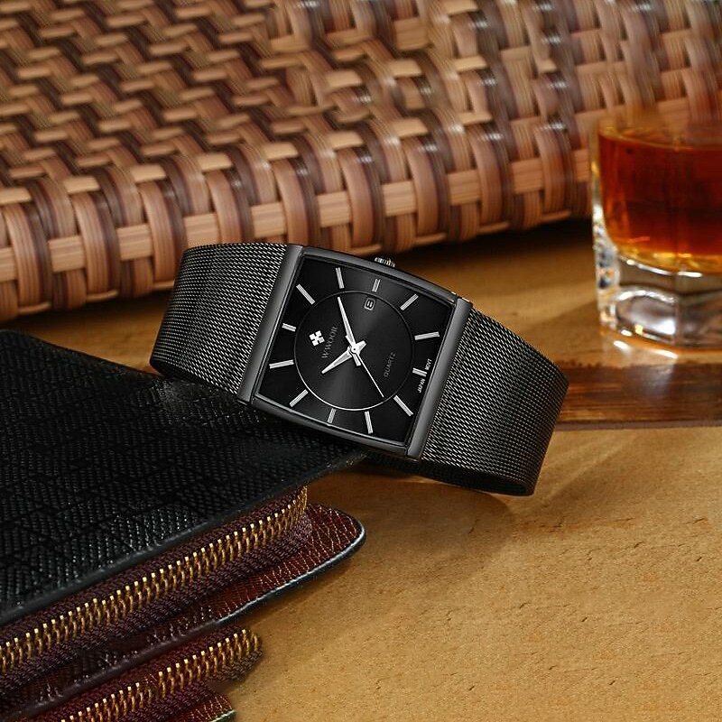 Men's Square Ultra-thin Watch WWOOR Luxury Gold Watch Men's Quartz Steel Mesh Waterproof Watch Box Gift Relogio Masculino4