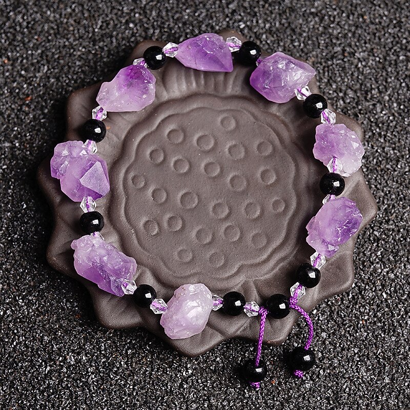 Natural Amethyst Original Stone Diy Bracelet Amethyst Cluster Shaped Bracelet Simple Jewelry Amethyst Obsidian Bracelet3