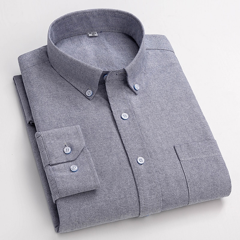 Men's Dress Shirt Striped Shirt Button Down Shirt Non Iron Shirt Oxford Shirt Plaid / Striped / Chevron / Round Wedding Office & Career Light Blue White Dark Navy Navy Blue Long Sleeve Shirt Collar3