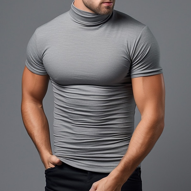Men's T Shirt Tee Top Short Sleeves Turtleneck Summer Plain Fashion Designer Basic Vacation Street Going out Black White Green Top Tee for Men