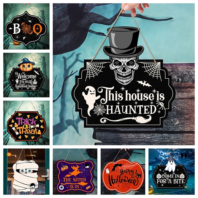 1pc Halloween Wood Wall Sign Skull Wooden Plaque Hanging Decoration For Front Door Scary Porch Decor Hanging Gift For Farmhouse Home Bar Outdoor Indoor Room Decor Home Decor