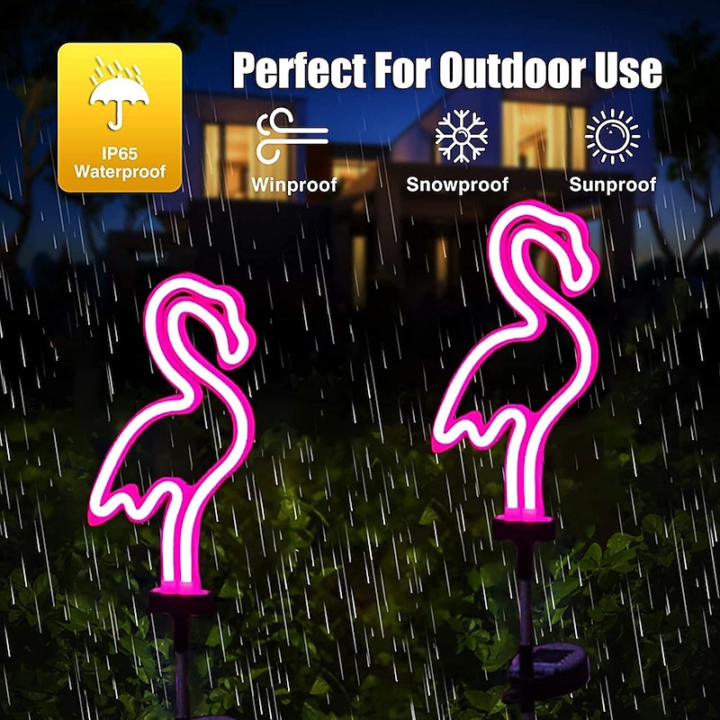 Solar Waterproof LED Neon Flamingo Lawn Lamp, Stylish Garden Stake Light for Outdoor Pathway, Patio, and Yard Decoration2