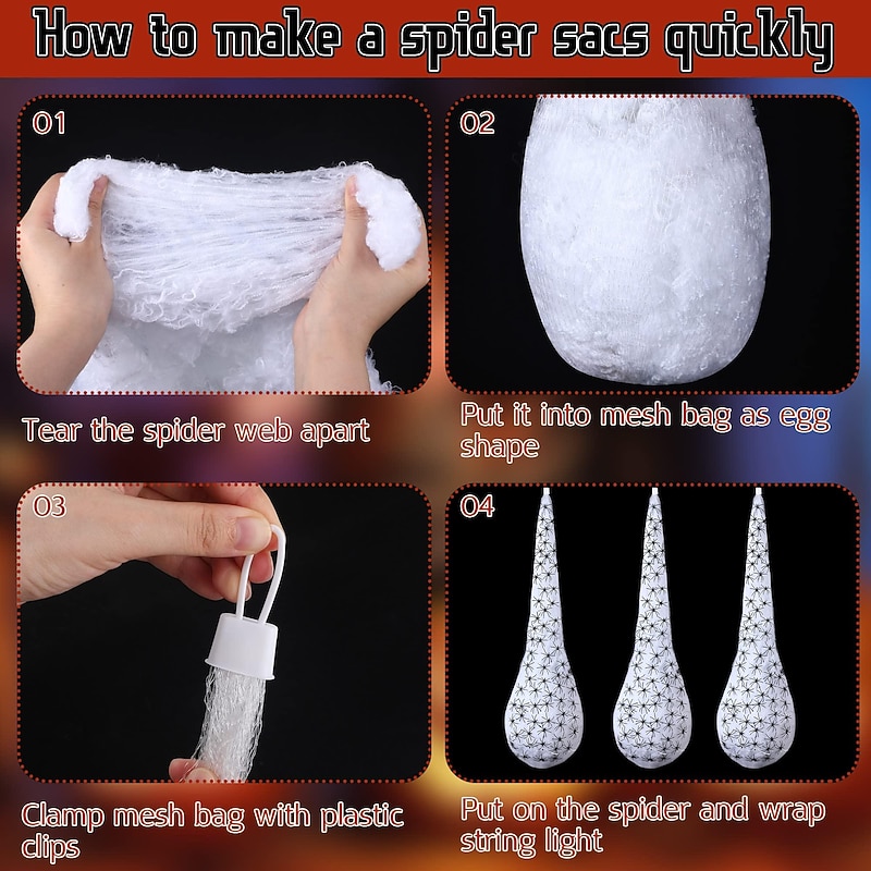 3 Pack Hanging Light Up Spider Egg, Halloween Decoration, Sacs Large Halloween Spider and Spider Web with Solar String Light Spider Props for Halloween Indoor Outdoor Party Decor4