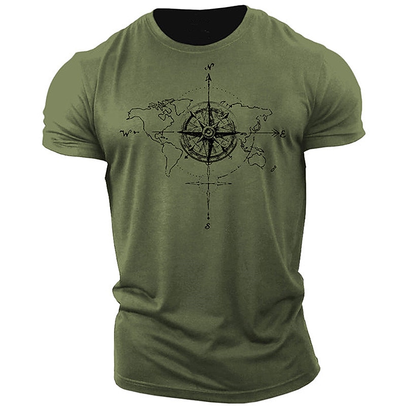 Men's Graphic Prints Compass T Shirt Graphic Tee 100% Cotton Short Sleeve Graphic Shirt Black Army Green Dark Gray Comfortable Tee Outdoor Street Fashion Designer Clothing4