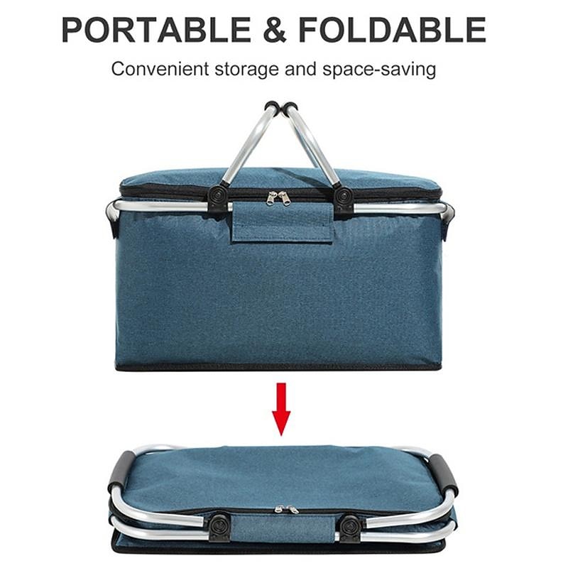 24L High Quality Picnic Insulated Folding Handle Picnic Basket Cooler Camping Picnic Basket -Grocery Basket- Laundry Basket -Market Basket-Insulated Strong Aluminum Frame basket Oxford Cloth3