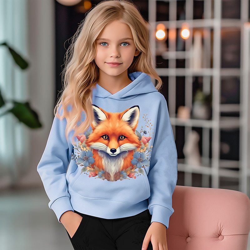 Girls' 3D Graphic Cartoon Fox Hoodie Long Sleeve 3D Print Summer Spring Fall Active Fashion Cute Kids 3-12 Years Outdoor Casual Daily Regular Fit4