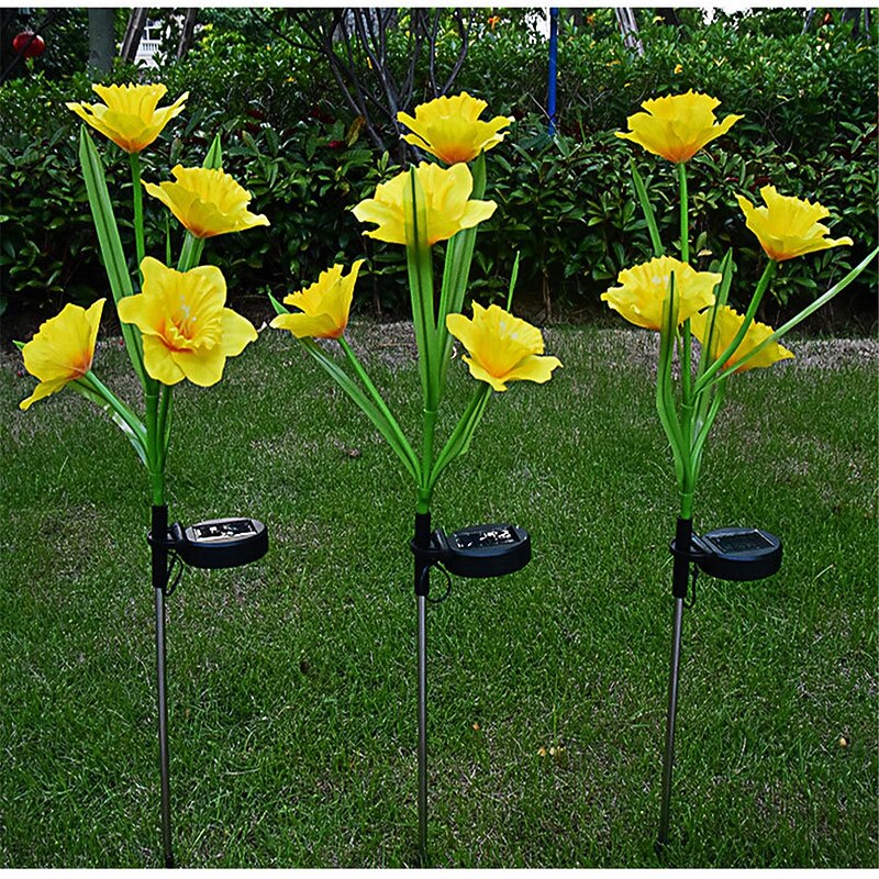 4 Head Solar Daffodil LED Lights Outdoor Garden Balcony Decoration Lights LED Waterproof Lawn Night Lights Imitation Plant Lights Holiday Party Atmosphere Lights4