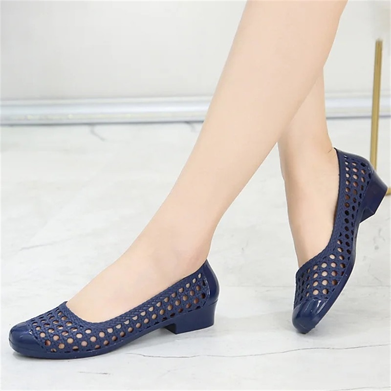Women's Navy Blue Hollow Slip-On Flats – Lightweight Breathable Jelly Shoes with Cushioned Insole for Summer Casual Wear and Beach Walks2