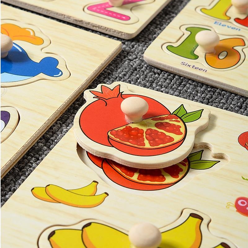 Nail Grasping Board Puzzle Children'S Montessori Early Education Wooden Toys Alphanumeric Fruit Shape Cognitive Jigsaw Puzzle2