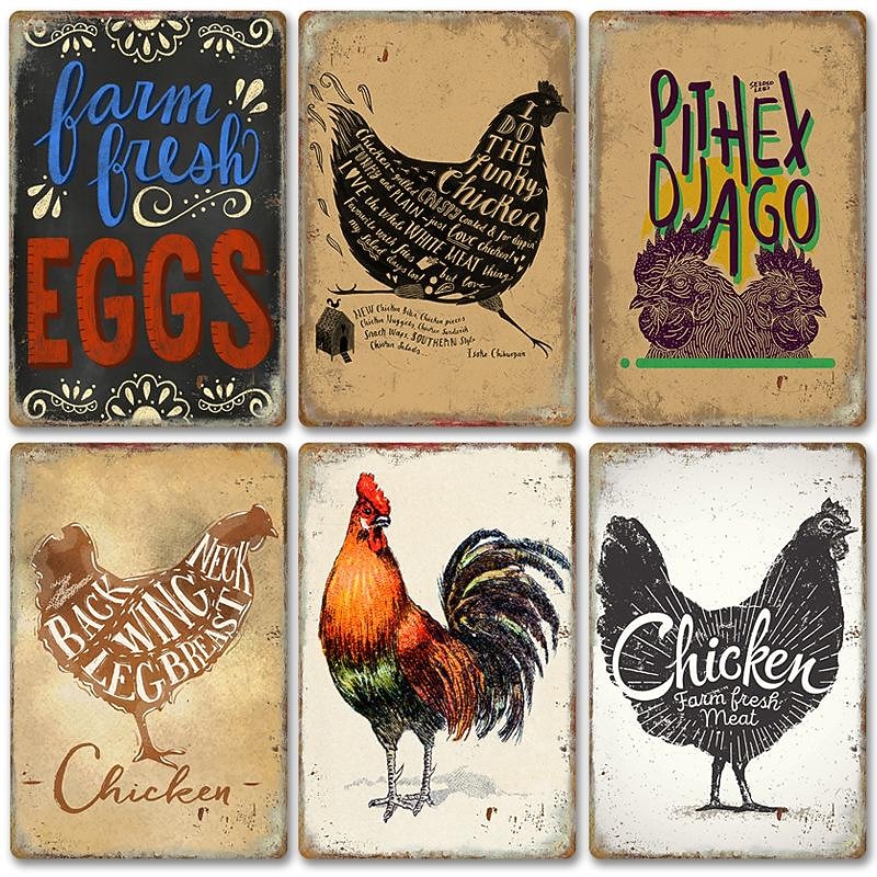 1pc Farm Metal Tin Sign Chicken Hen Tin Sign Vintage Kitchen Signs Wall Decor, Painting Wall Hanging for Restaurant Decor Bar Decor Home Decor Wall Art Metal Tin Sign 20x30cm/8''x12''2