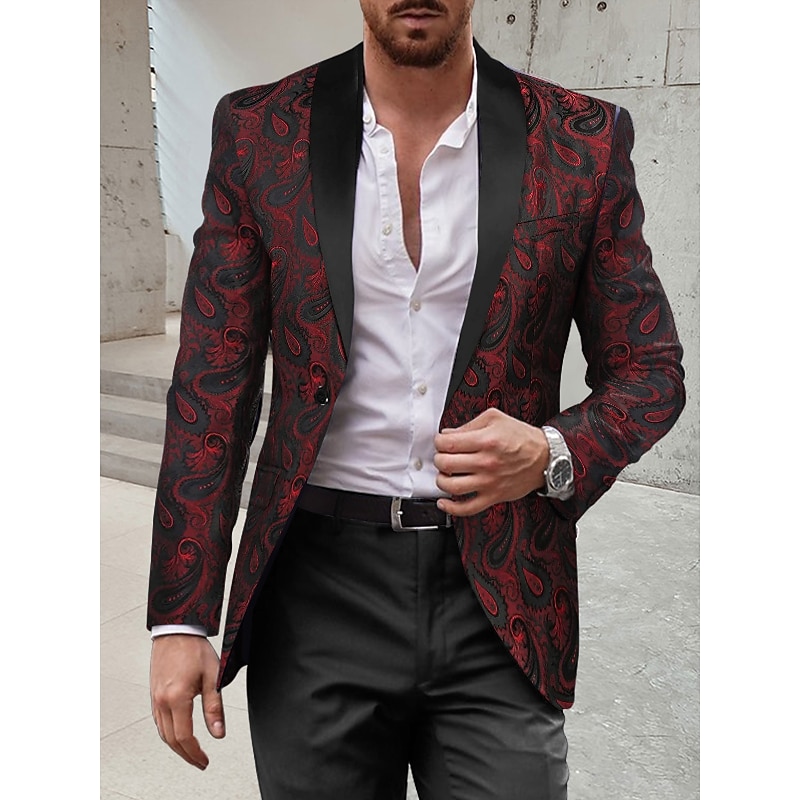 Men's Party Prom Tuxedos Party Party / Evening Black+Burgundy Black Printing Standard Fit 2 Piece Single Breasted One-button