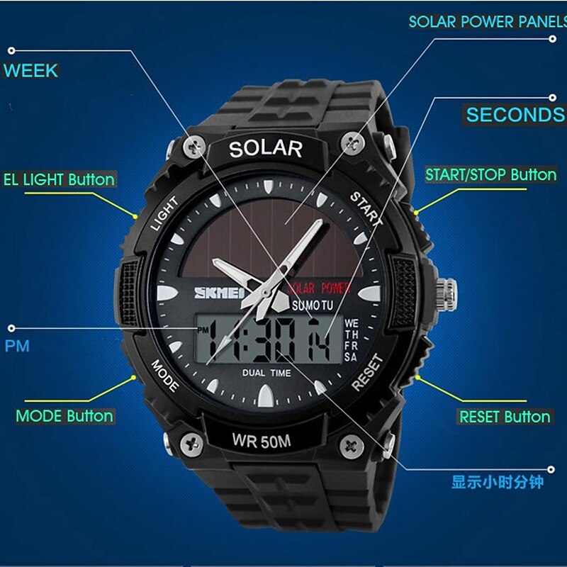 SKMEI Mens Sports Watches Solar Digital LED Military Mens Wrist Watch Fashion Casual Electronics Chronograph Rubber Wristwatches Male Clock reloj hombre4