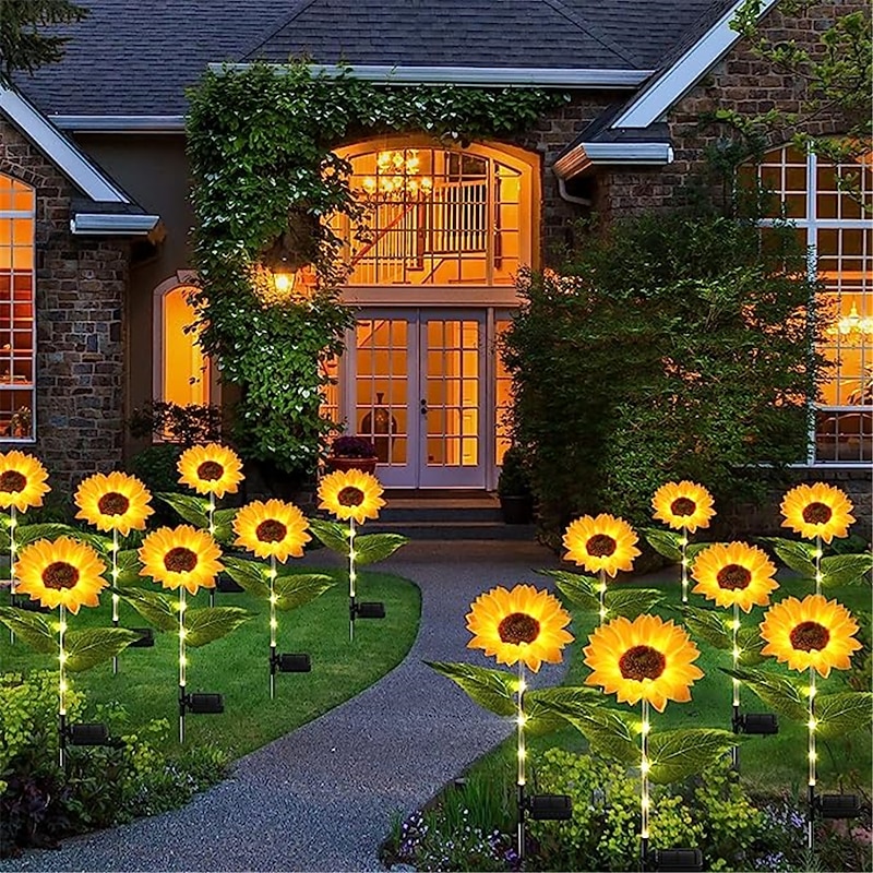 Solar Sunflower LED Glowing Pole - Pathway Courtyard Simulation Plant Lamp for Holiday Party & Landscape Decoration, Waterproof Lawn Floor Light