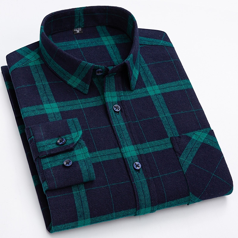 Men's Plaid / Striped / Chevron / Round Wedding Office & Career Black Royal Blue Dark Green Camel Long Sleeve Shirt Collar All Seasons Clothing Apparel Cross3