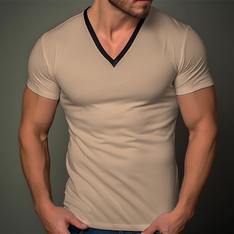 Men's T Shirt Tee Top Short Sleeves V Neck Summer Plain Fashion Designer Basic Vacation Street Going out Black White Khaki Top Tee for Men2